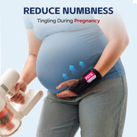 Pregnant woman wearing FEATOL wrist brace while doing household tasks, reducing wrist numbness and tingling during pregnancy