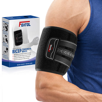 compare product FEATOL Bicep Tendonitis Brace | Upper Arm Compression Sleeve