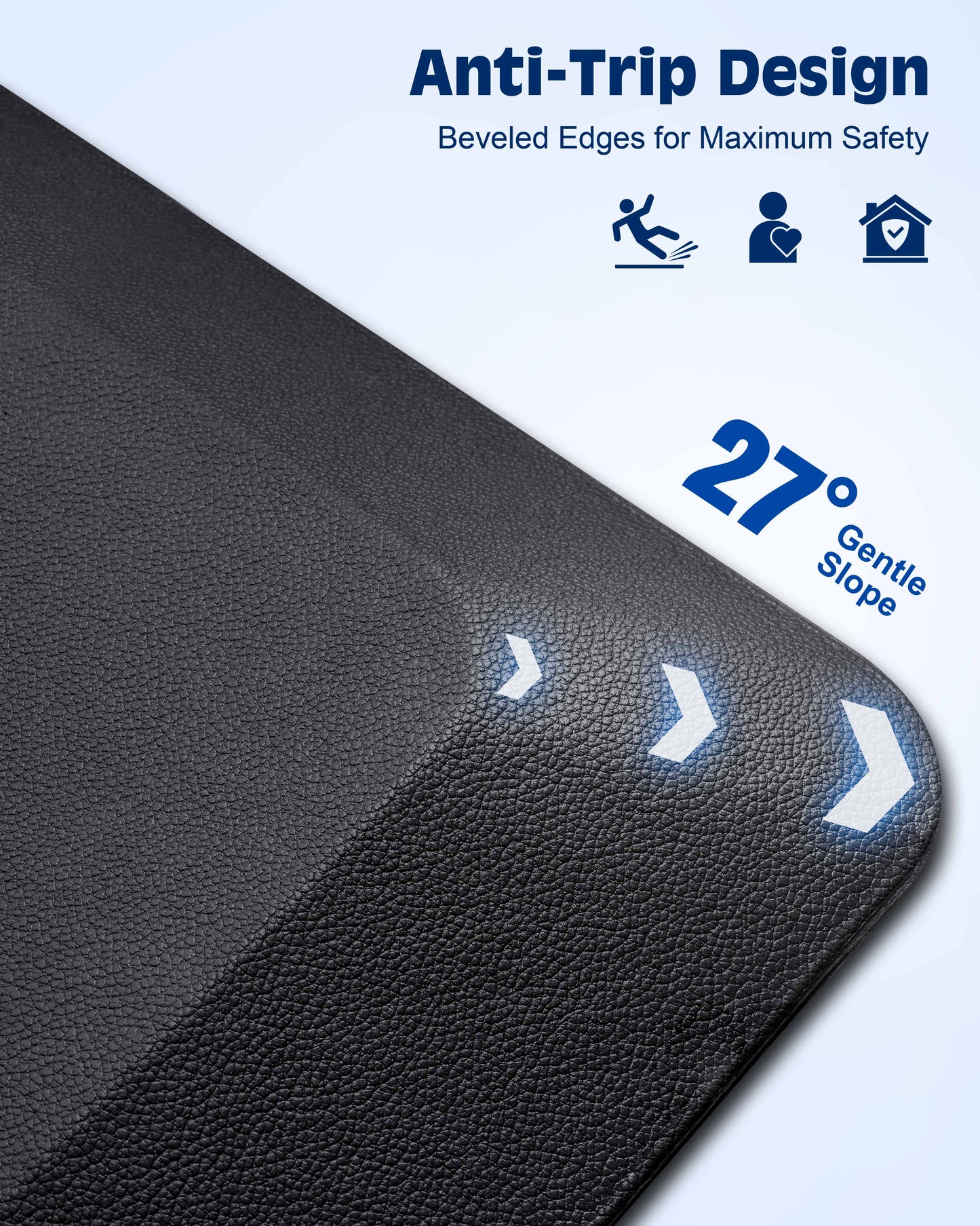 Close-up of FEATOL mat's 27-degree beveled edge with anti-trip safety design.