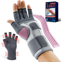 FEATOL arthritis compression glove with wrist brace and pink aluminum splint, left hand 1-set main view.