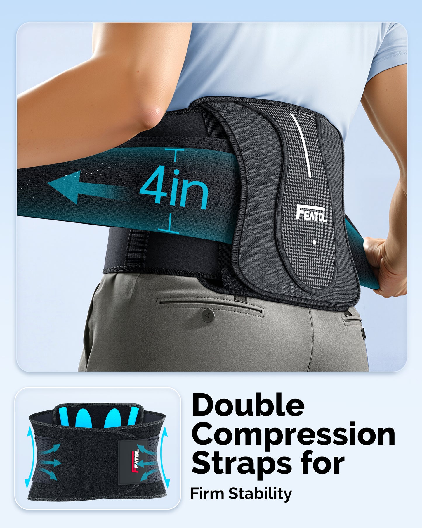 4-inch wide compression straps being adjusted for a secure, stable fit.
