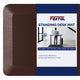 FEATOL brown standing desk anti-fatigue mat displayed next to product packaging box showing high-density foam provides lasting support and comfort, perfect for office and home use