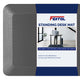 FEATOL gray standing desk anti-fatigue mat displayed with product packaging box showing key features: high-density memory foam, lasting support and comfort, suitable for office and home use