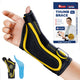 FEATOL thumb spica splint worn on right hand, for trigger thumb, De Quervain's, and tendonitis relief.