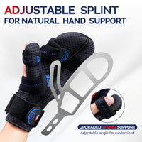 Hand splint with removable aluminum frame and numbered straps for customized finger support.