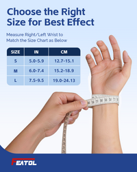 Hands measuring wrist with tape to choose correct size wrist brace, ensuring optimal support and fit.