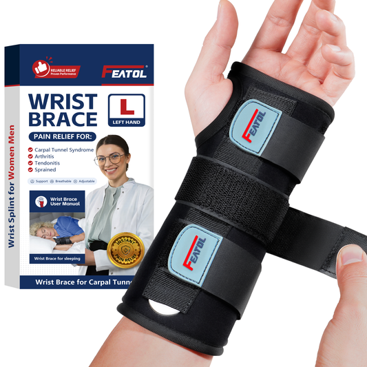 FEATOL Wrist Brace Night Splint - Left-Handed, adjustable wrist stabilizer for carpal tunnel, tendonitis and arthritis pain relief