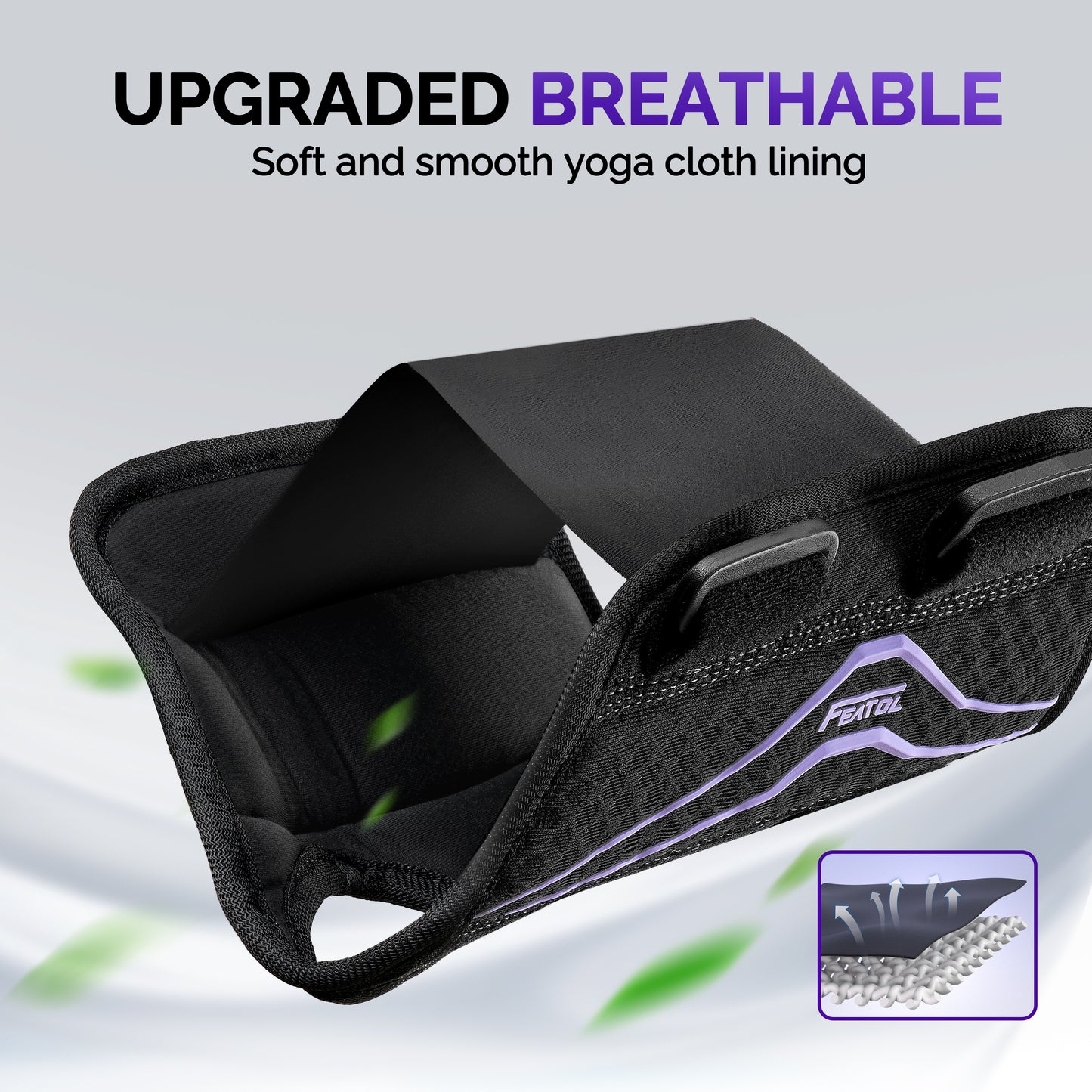 FEATOL wrist brace open view showing breathable yoga cloth lining with airflow design.