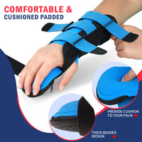 Wrist brace inner lining showing thick beaded palm cushion and soft blue padding for all-day comfort.
