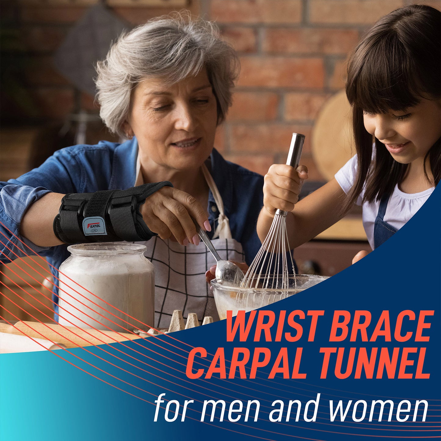FEATOL Wrist Brace for carpal tunnel relief - suitable for men and women during daily activities