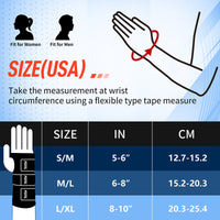 FEATOL Wrist Brace size chart - S/M fits 5-6 inch, M/L fits 6-8 inch, L/XL fits 8-10 inch wrist circumference