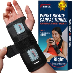 right hand wearing FEATOL wrist brace – carpal tunnel support
