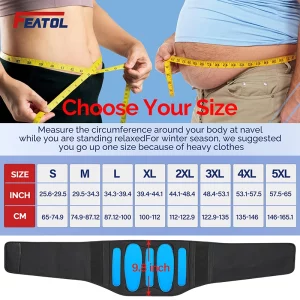 back brace size chart with measurement guide at navel for accurate fit