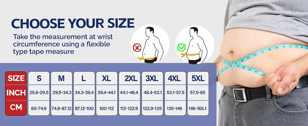 Back Brace with 5 Lumbar Support Stays Size Chart – Measure Waist at Navel