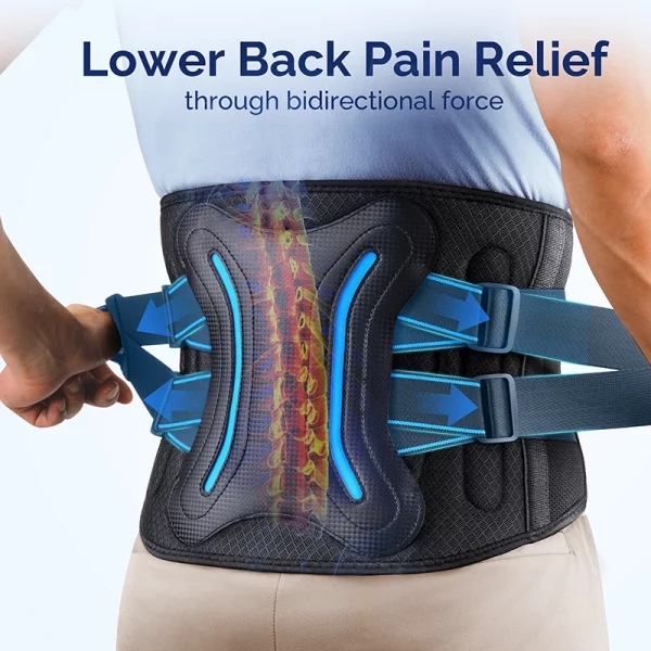 back brace with double compression straps for lower back pain relief and spine alignment