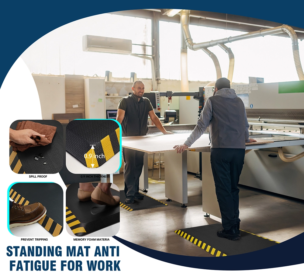 Non-Slip Anti-Fatigue Industrial Mat with Yellow Border – Ideal for Workstations and Factory Use
