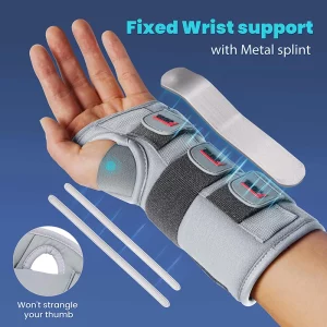 Wrist Brace Splint with Metal Support and Adjustable Straps