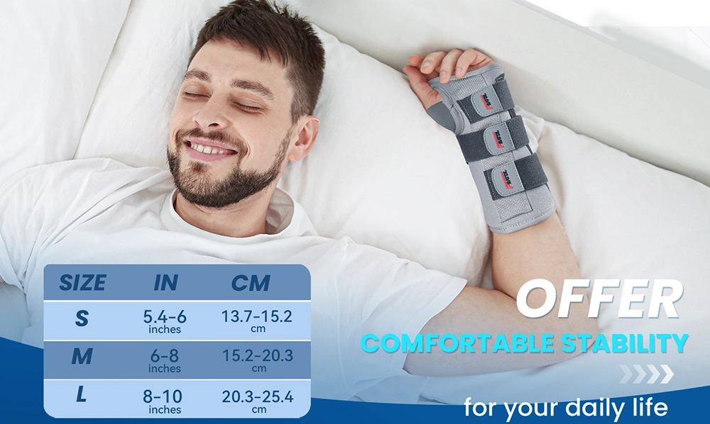 Comfortable and stable wrist brace with size guide