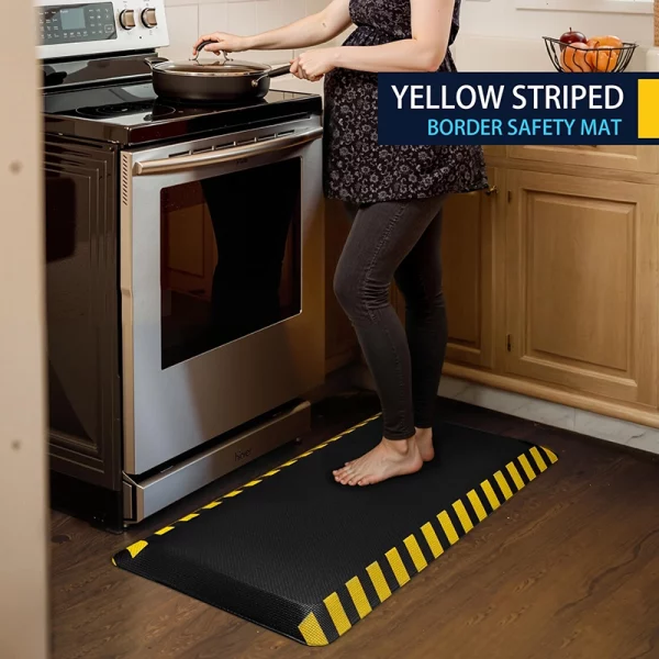 Anti Fatigue Kitchen Mat with Yellow Striped Border