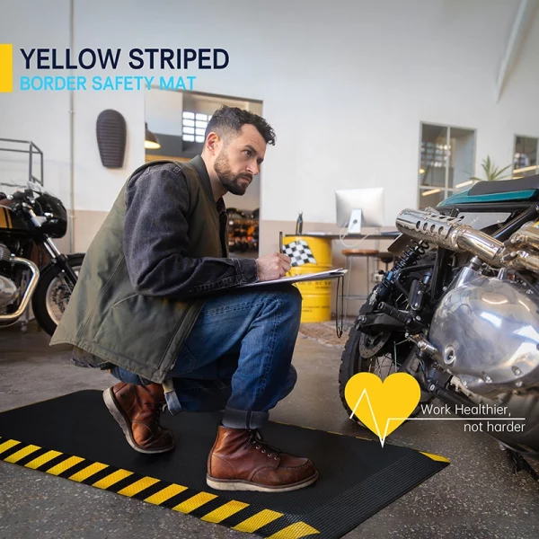 Yellow Striped Border Safety Anti-Fatigue Mat for Workshops and Garages
