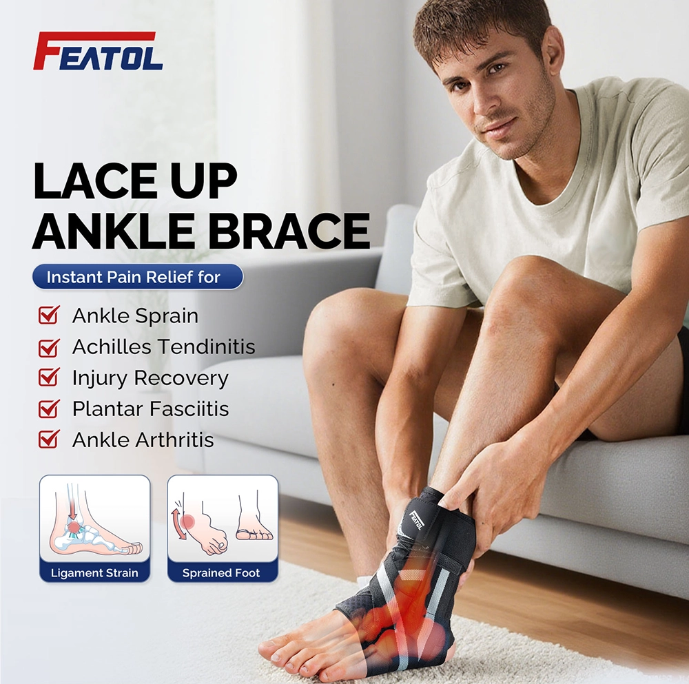 Lace-up ankle brace for sprain, tendonitis, plantar fasciitis, and arthritis relief