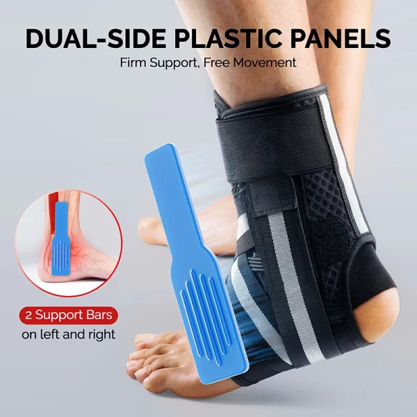Dual-side plastic panels offer firm support and protect ankle movement