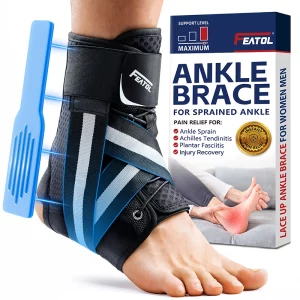FEATOL Ankle Brace for Sprained Ankle – Pain Relief for Ankle Sprain, Achilles, Tendinitis, Injury Recovery