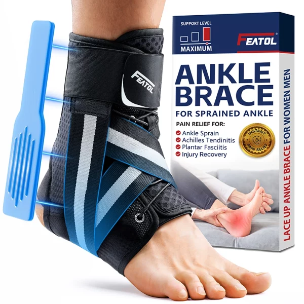 FEATOL Ankle Brace for Sprained Ankle – Pain Relief for Ankle Sprain, Achilles, Tendinitis, Injury Recovery