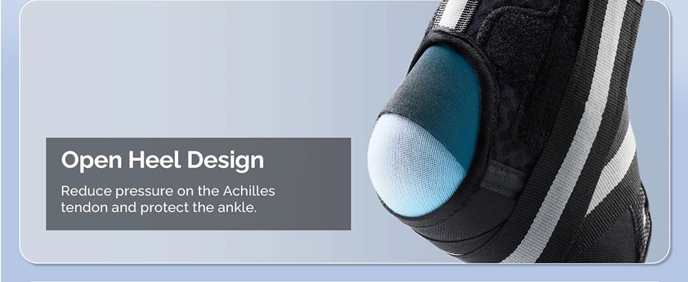 Open heel design ankle brace for better flexibility and Achilles relief