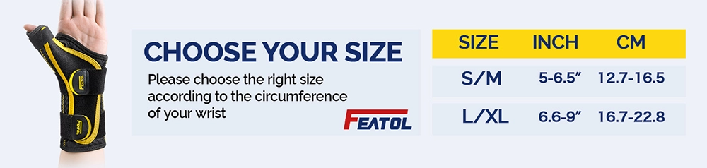 thumb brace size guide choose by wrist circumference S/M and L/XL