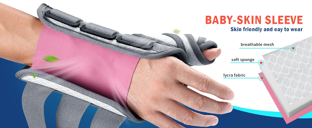 wrist and thumb brace white and pink with baby skin sleeve breathable mesh soft sponge and lycra fabric