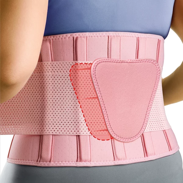 FEATOL pink back brace for lower back pain with lumbar pad breathable support belt for women and men