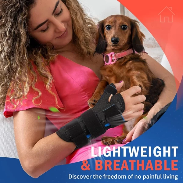 lightweight breathable wrist brace with thumb support right hand black and blue