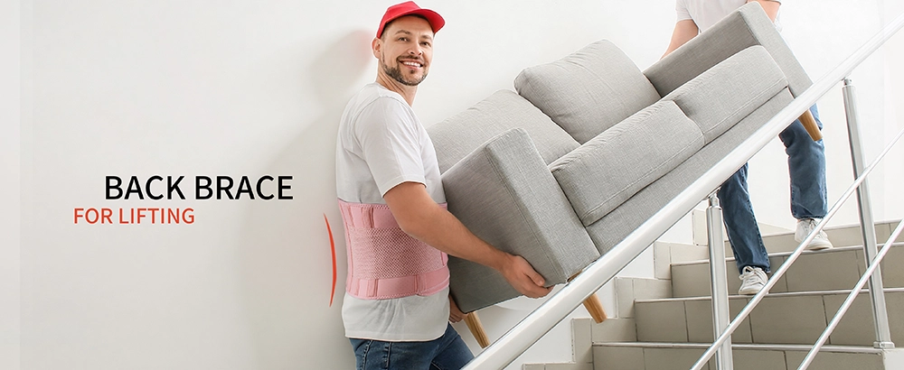 pink back brace for men lower back support belt for heavy lifting at work