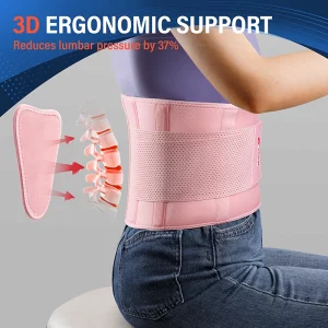 pink lumbar support back brace with 3D ergonomic support reduces lumbar pressure by 37 percent for sciatica scoliosis and herniated disc