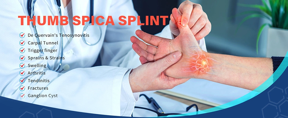 thumb spica splint for De Quervain’s tenosynovitis carpal tunnel trigger finger sprains swelling arthritis tendinitis fractures ganglion cyst