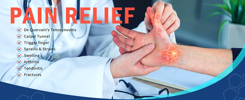 thumb spica splint white and pink for De Quervain’s carpal tunnel trigger finger sprains swelling arthritis tendinitis fractures ganglion cyst