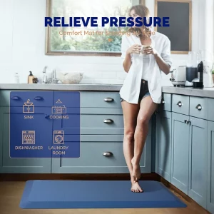 Anti-fatigue kitchen mat blue for floor standing at sink and cooking