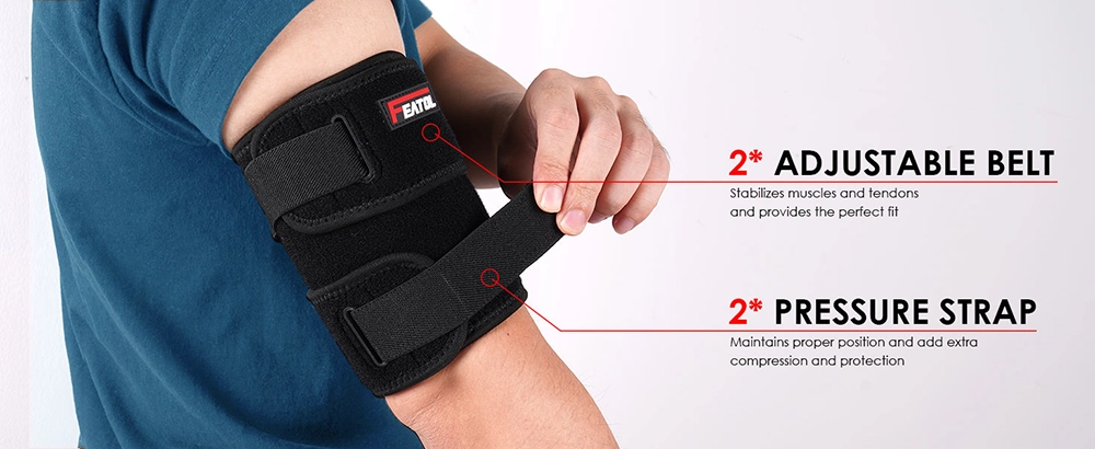 upper arm support with adjustable belts and pressure straps for custom compression black