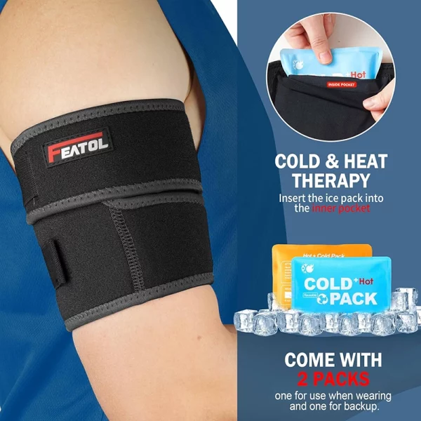 bicep tendonitis brace with hot and cold therapy 2 gel packs insert pocket black