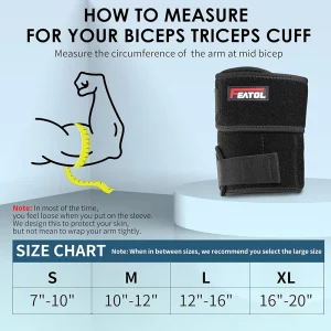 bicep brace size chart measure mid bicep circumference black