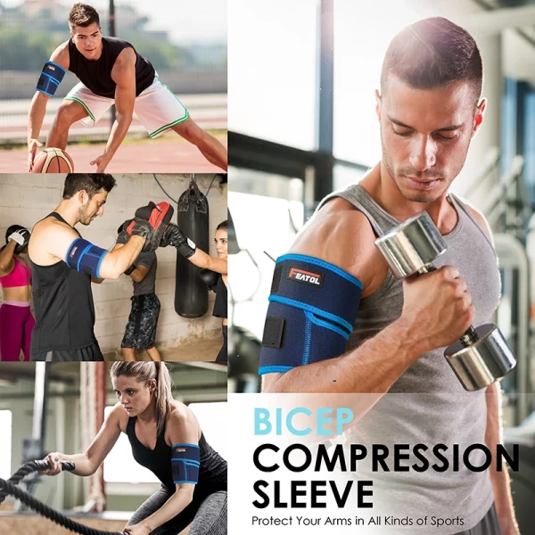 bicep compression sleeve for lifting gym and strength training blue