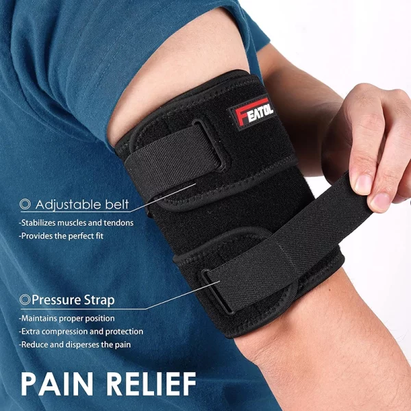 bicep tendonitis brace with adjustable straps and pressure bands for strong compression
