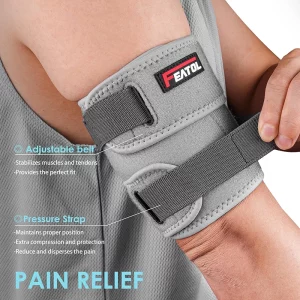 bicep tendonitis brace with adjustable straps and pressure bands for strong compression gray