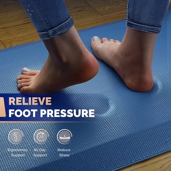Ergonomic standing mat blue relieving foot pressure and reducing stress