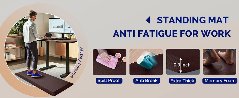 Anti fatigue mats for standing brown office standing mat with 0.9 inch thick memory foam