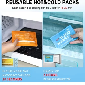 Instructions for reusable hot and cold gel packs with beige bicep brace