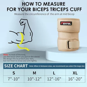 Bicep tendonitis brace beige size chart and how to measure mid-bicep