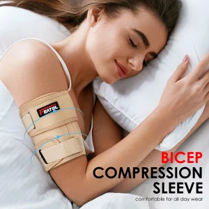 Beige bicep compression sleeve comfortable for all-day wear