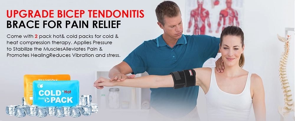 bicep tendonitis brace with 2 gel ice packs